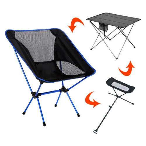 Camping Folding Chair Table With Leg Rest Outdoor Furniture Fishing Hiking Beach