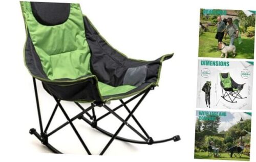 Oversized Rocking Camping Chair, Fully Padded Patio Chair with Side 1 PC Green