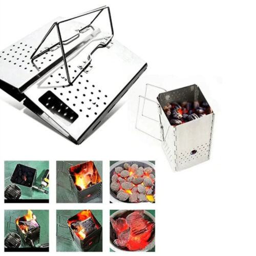 Portable Charcoal Starter SS Outdoor Barbecue Grill Fire Starter Folding Carbon