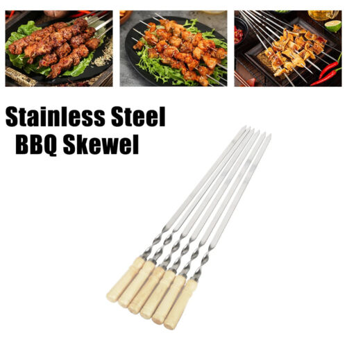Long Handle Shish Kebab BBQ Skewers Barbecue Grill Stick Wood Fork Grill Needle
