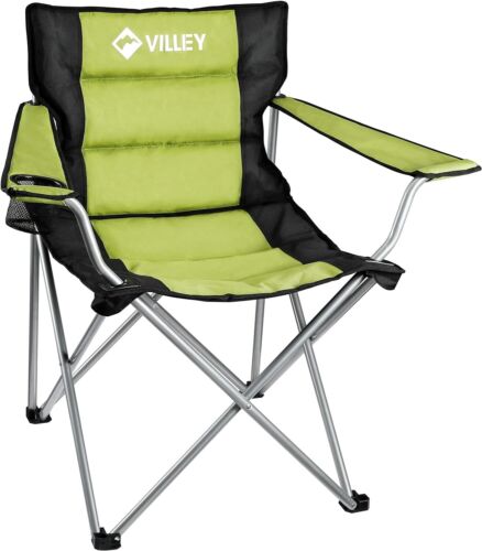 VILLEY Camping Chairs, Padded Folding Chair, Outdoor Portable Large, Green