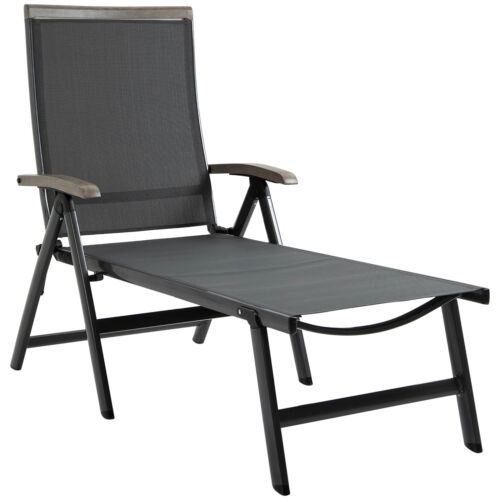 Outdoor Folding Sun Lounger, 5-Position Adjustable Chaise Lounge Chair