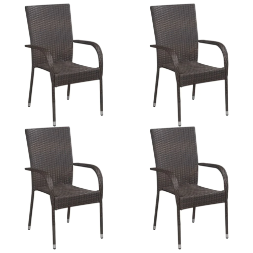 NNEVL Stackable Outdoor Chairs 4 pcs Poly Rattan Brown