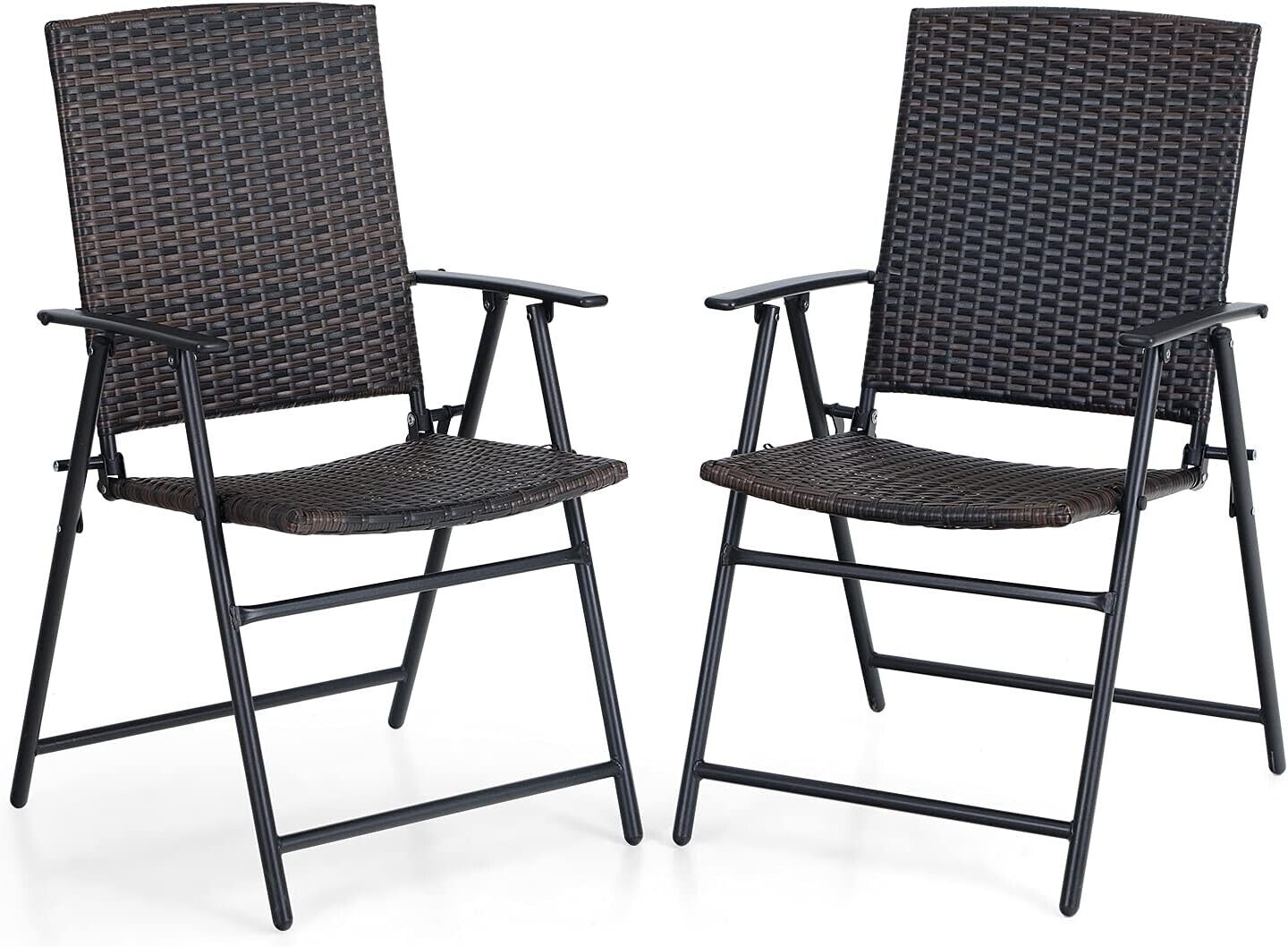 Patio Rattan Folding Chair Indoor Outdoor Wicker Chair, 2 Pack
