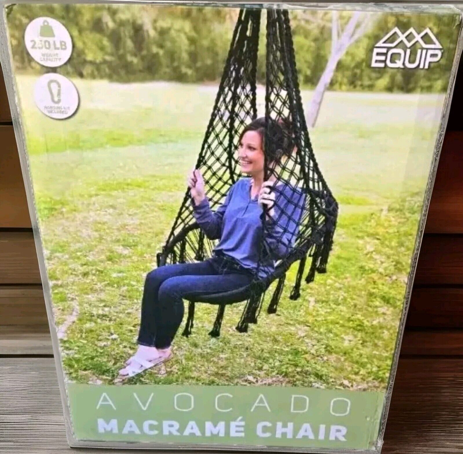 Avocado Macrame Hammock Chair Cotton Blend Black 250 Lb Capacity New