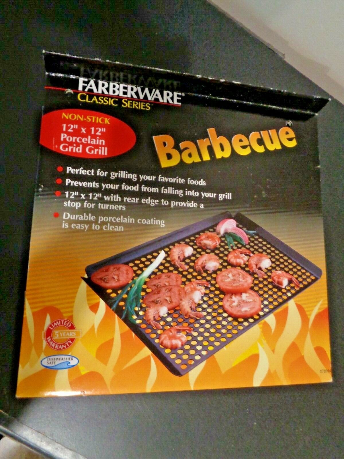 Farberware Non-Stick Black Barbecue BBQ Porcelain Coated Grid Grill 12 X 12” New