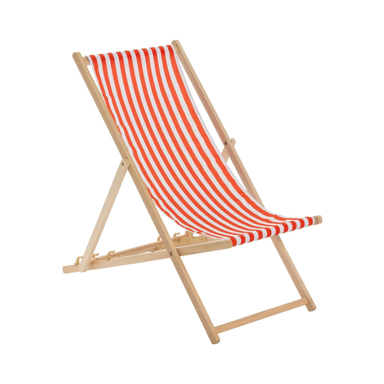 1x Red Orange Stripe Folding Wooden Deck Chair Outdoor Garden Beach Camping