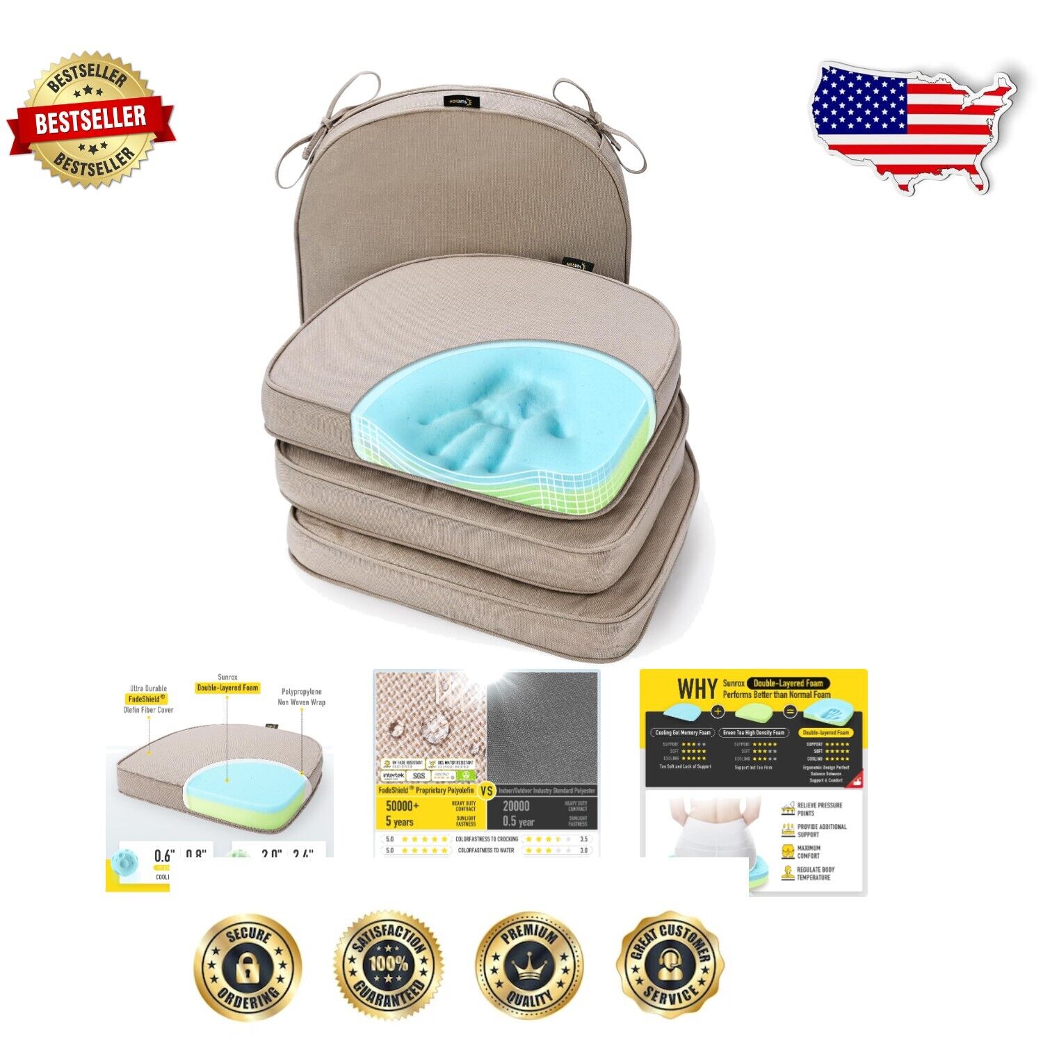 Luxury 19"x19" Stain-Resistant Cushions with Gel Memory Foam for Vibrant Living