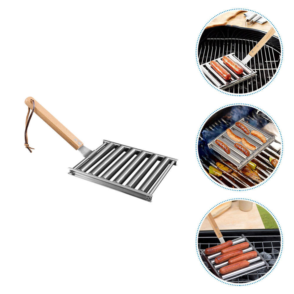 Barbecue Grill Racks Stainless Steel Sausage Hot Dog Rolling Reusable