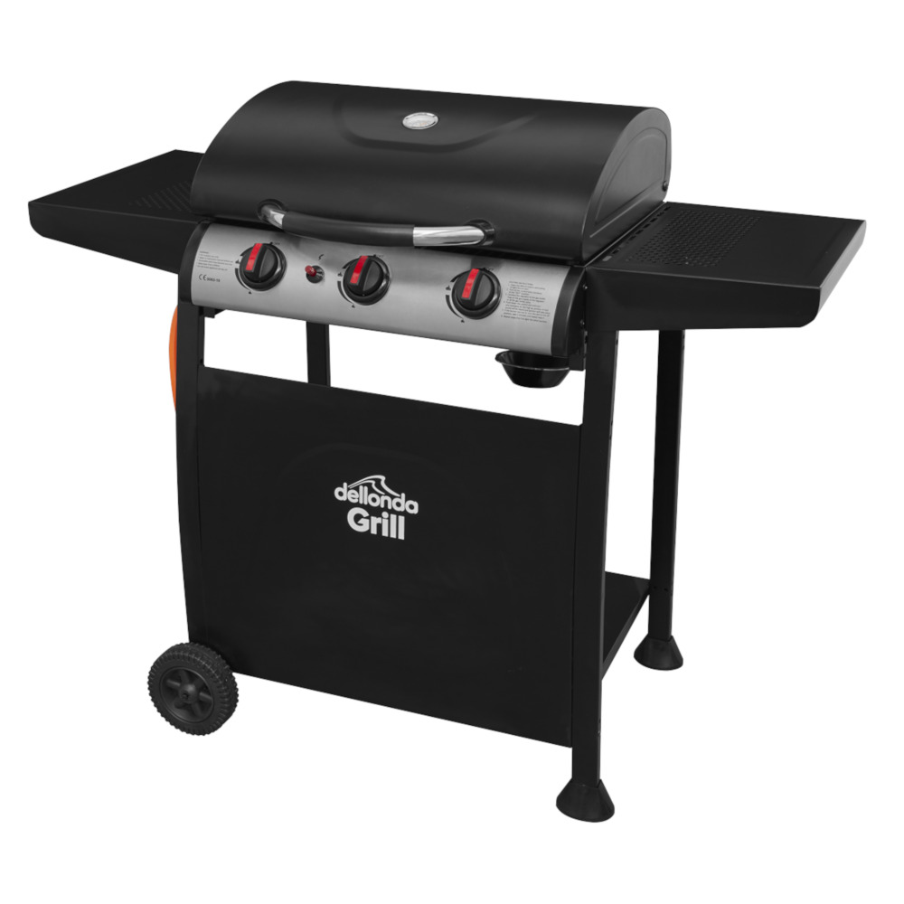 Dellonda 3 Burner Gas Barbecue BBQ Grill Cooker, Ignition, Thermometer Black A