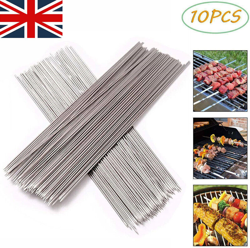 10 Pcs Stainless Steel Barbecue Stick Skewers for Grill Kebab Skewers UK.
