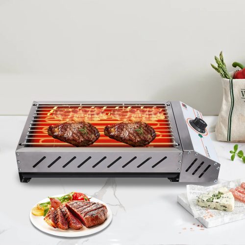 110V BBQ Grill Electric Barbecue Grill Countertop Griller Stainless Steel