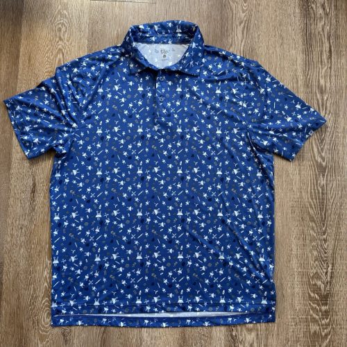 1764 Shirt Mens L Blue Polo Golf Performance Stretch Grill Barbecue Cookout