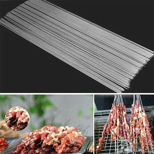 10X BBQ CHROME SKEWERS METAL BARBECUE KEBAB STICKS FOOD GRILL COOKING TANDOOR AU