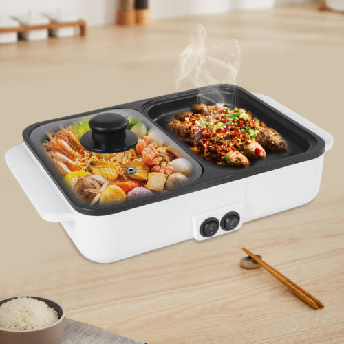 2 in 1 Electric Shabu Hot Pot Non-Stick BBQ Barbecue Grill Cooking Frying Pan