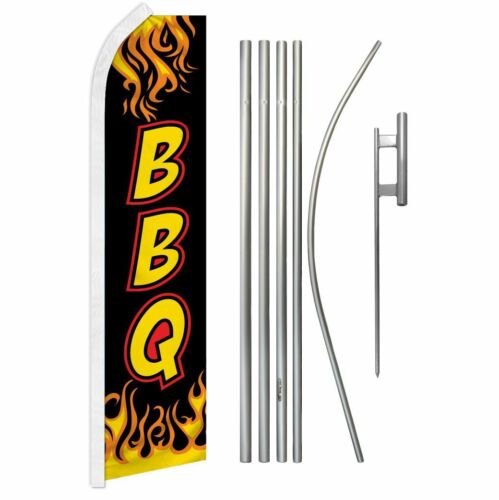 "BBQ" Advertising Super Flag & Pole Kit barbecue grill food black
