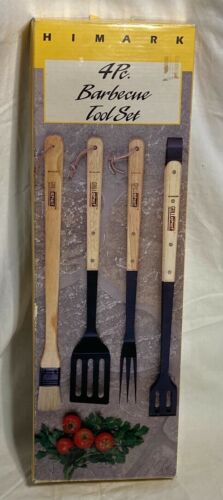 Himark Barbecue Grill 4 Piece Wood Handle Steel BBQ Tool Set. #15-7010. 18" L