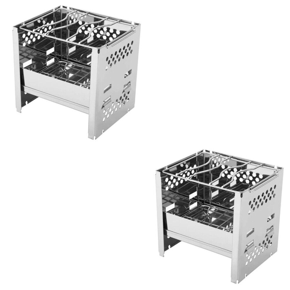2 Pcs Stainless Steel Grill Barbecue Bbq Mini Firewood Burner Camping Stove