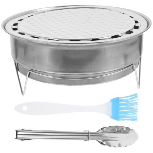 1 Set Camping Grill Portable Barbecue Grill BBQ Stainless Steel Grill with Pan