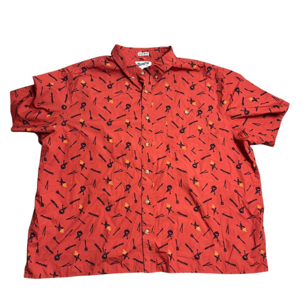 Duluth Trading BBQ Grill Cookout Print Button Down Shirt Casual Summer 3XLRed