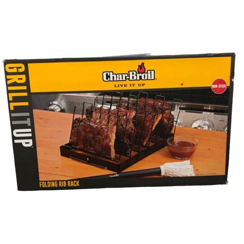 Char-Broil GRILL IT UP Folding 6 Rib Rack Non-Stick [New Open Box] Item #05782 B