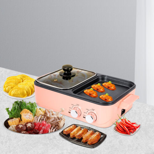 2in1 Electric Hot Pot 1500W Non-Stick Korean BBQ Plate Pan Shabu Grill Barbecue