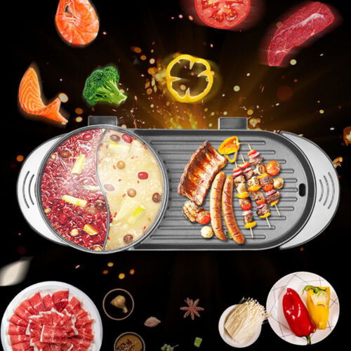 2200W Electric Non-Stick Grill Hot Pot BBQ Grill Soup Shabu Pot Barbecue Pot New