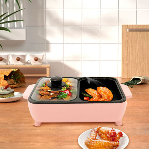 2in1 Electric Hot Pot 1200W Non-Stick Korean BBQ Plate Pan Shabu Grill Barbecue