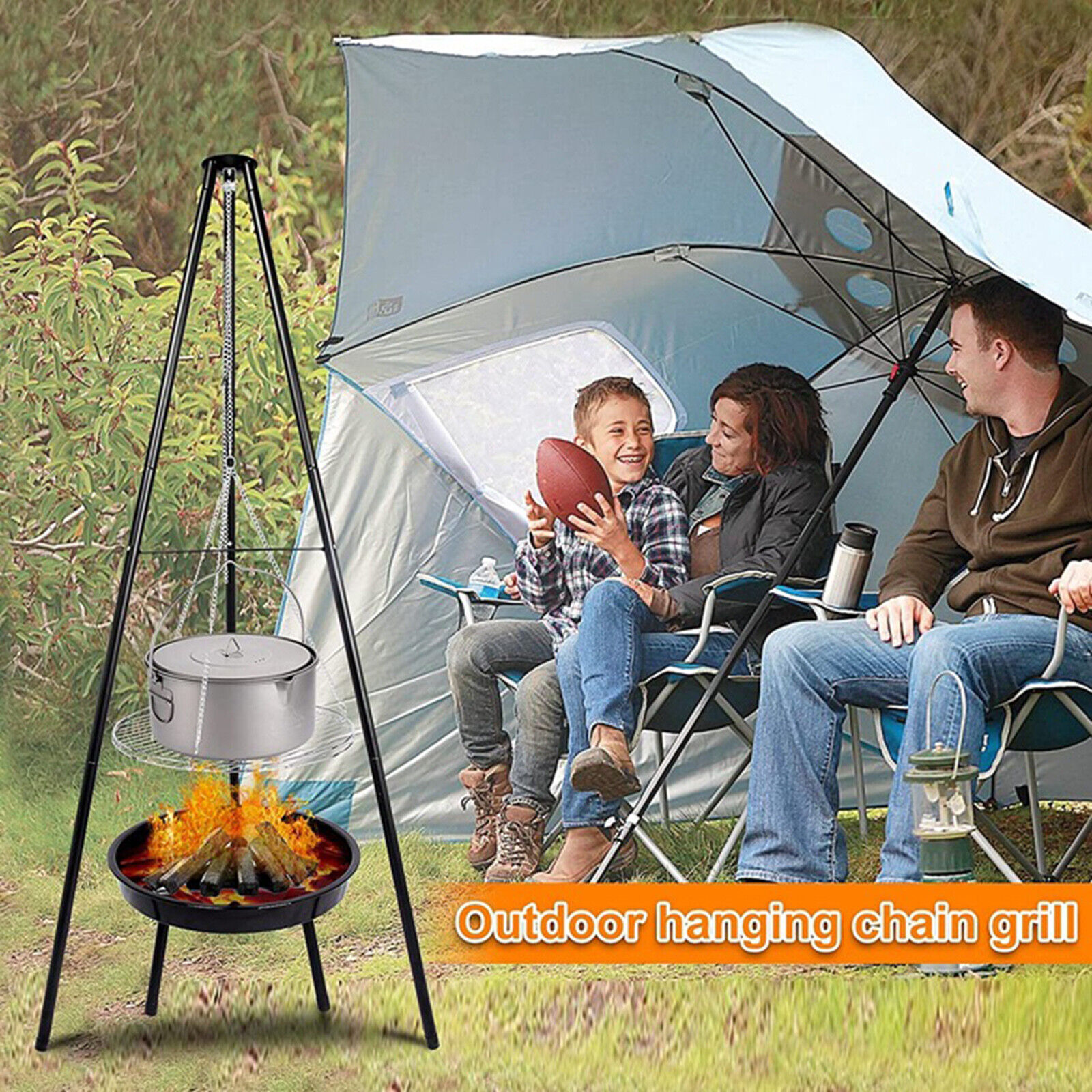 Tripod Outdoor Fire Pit BBQ Round Bowl Garden Patio Extra Large Barbecue Grill E