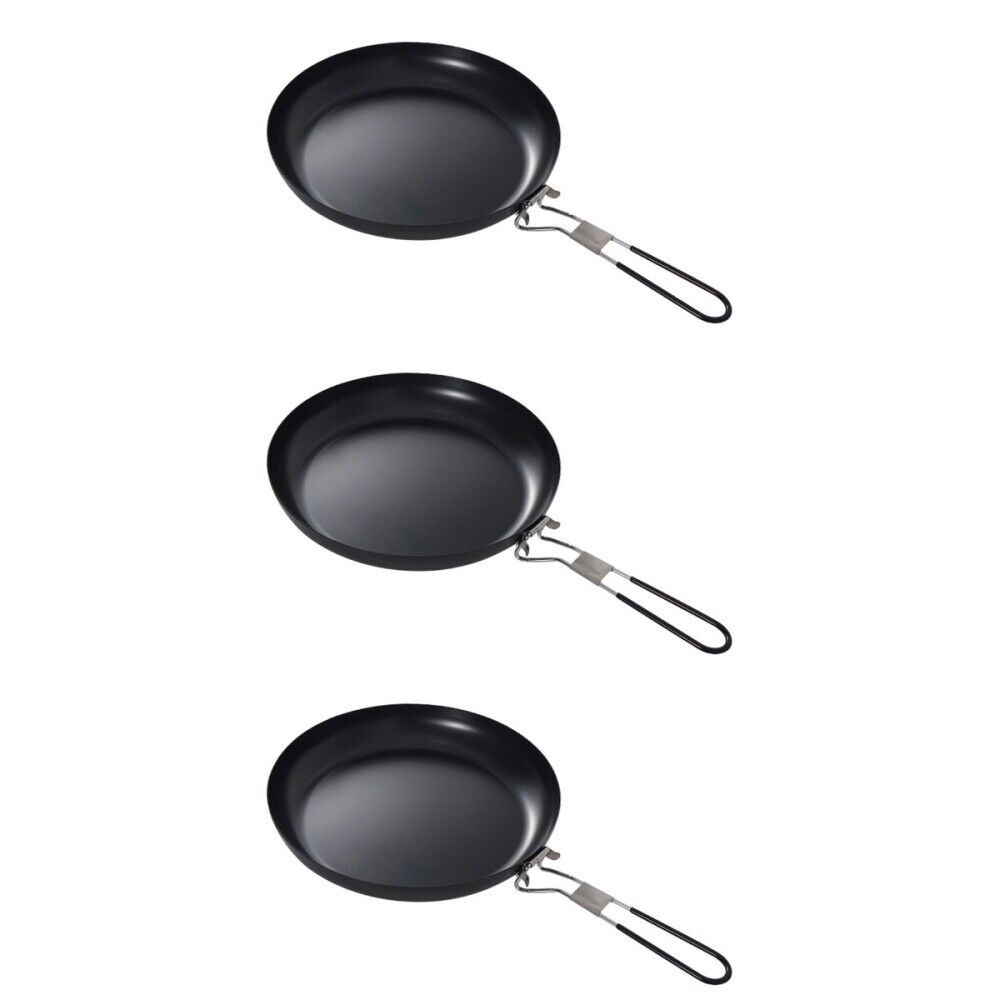 3 Pack Frying Pan Barbecue Grill Pot Lid Portable Camping Cookware