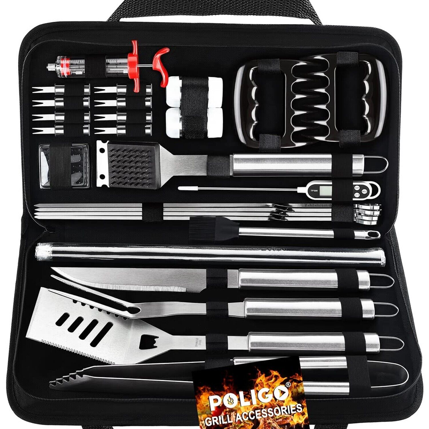 POLIGO 28PC Exclusive BBQ Grill Accessories in Carrying Bag for Birthday Fath...