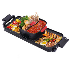 Electric Grill Hot Pot, Electric 2 in 1 Hot Pot BBQ Oven Smokeless Barbecue P...